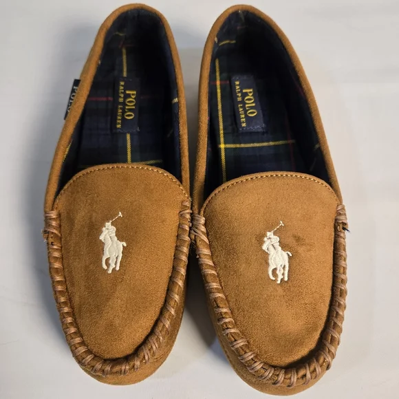 Polo Ralph Lauren Dezi V Slippers Mens 7 Brown Moccasin Indoor Outdoor Cozy - Picture 1 of 5